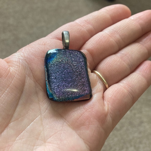 Jewelry - Handcrafted Blown Glass Iridescent Blue, Pink Purple Pendant